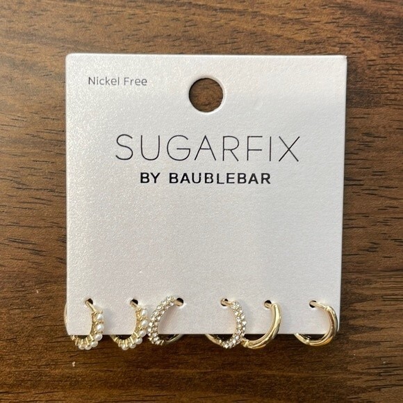 LAST ONE!! NEW Sugarfix Baublebar Gold Set of 3 Mini Hoop Earrings - Picture 1 of 2